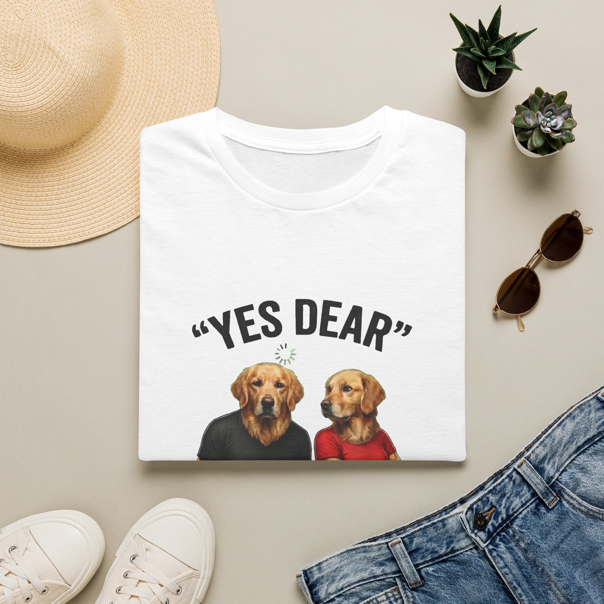 Yes Dear T-Shirt — Funny Golden Retriever Couple Tee ("Auto Mode ON")