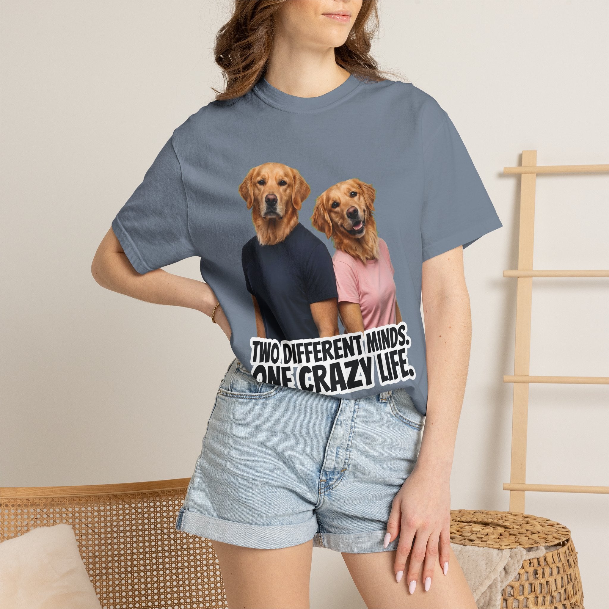 Two Different Minds, One Crazy Life – Funny Couple T-Shirt | Matching Dog Tee (Unisex)