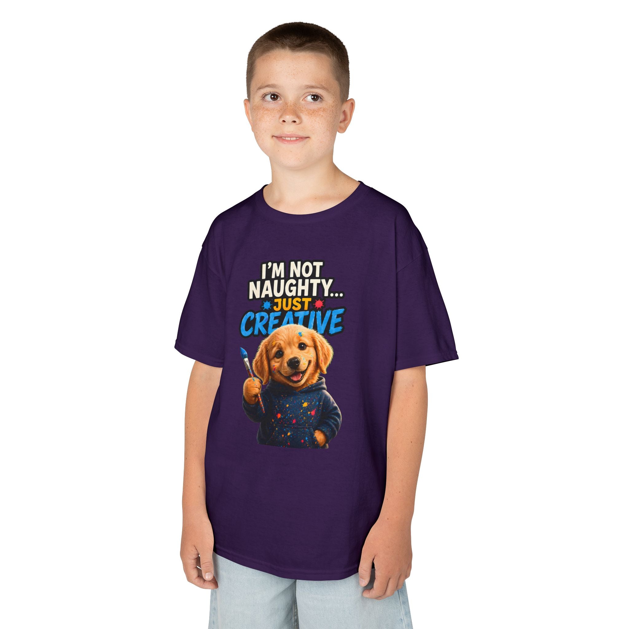 I'm Not Naughty Just Creative Kids T-Shirt | Puppy Artist Paintbrush