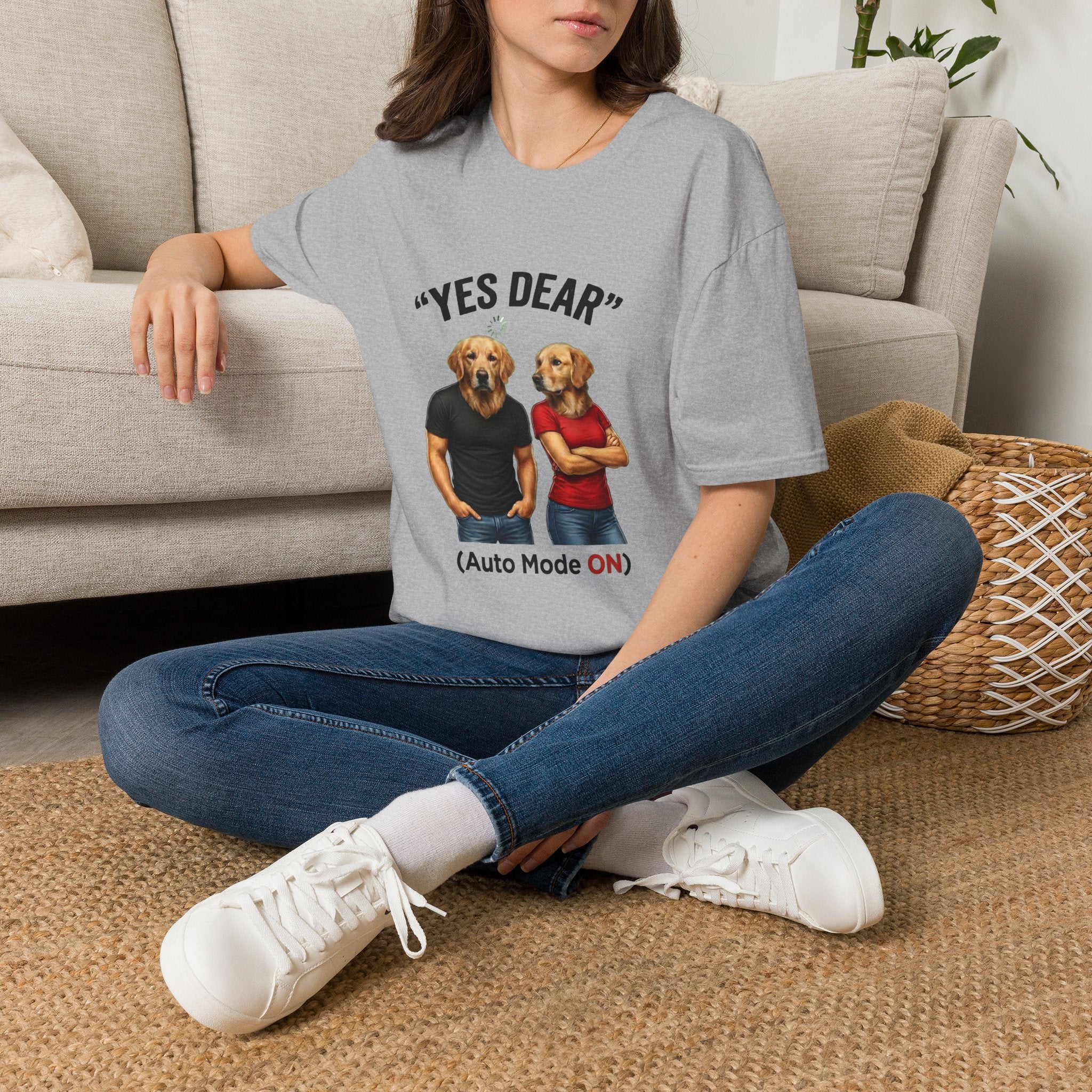 Yes Dear T-Shirt — Funny Golden Retriever Couple Tee ("Auto Mode ON")