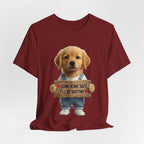 T-Shirt — Cute Puppy Holding 'Come home safe I'll Be Waiting' Sign | Dog Lover Gift