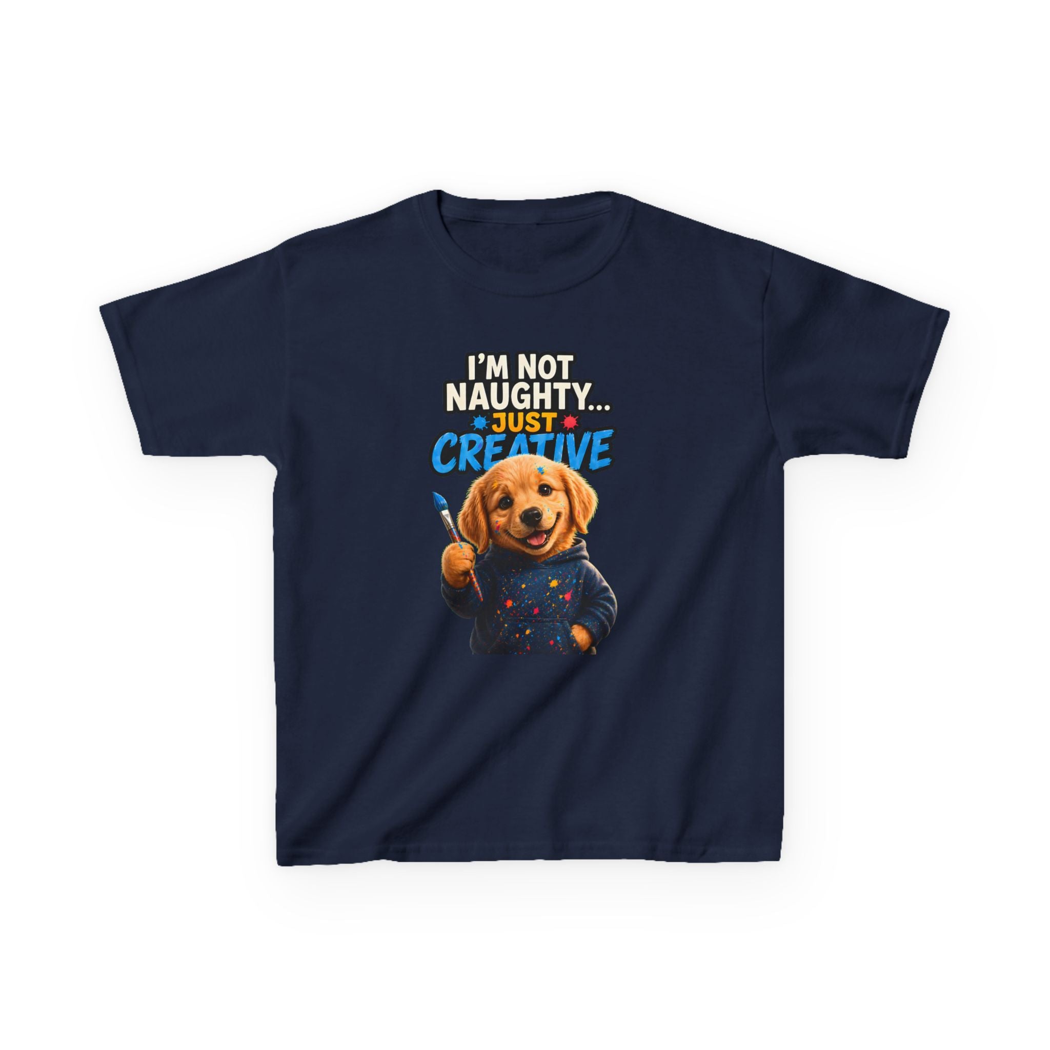 I'm Not Naughty Just Creative Kids T-Shirt | Puppy Artist Paintbrush