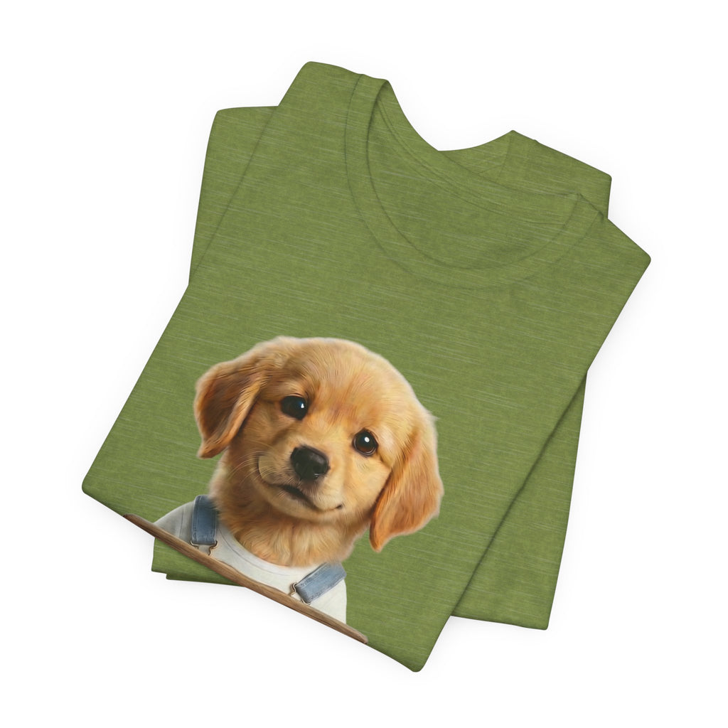 T-Shirt — Cute Puppy Holding 'Come home safe I'll Be Waiting' Sign | Dog Lover Gift