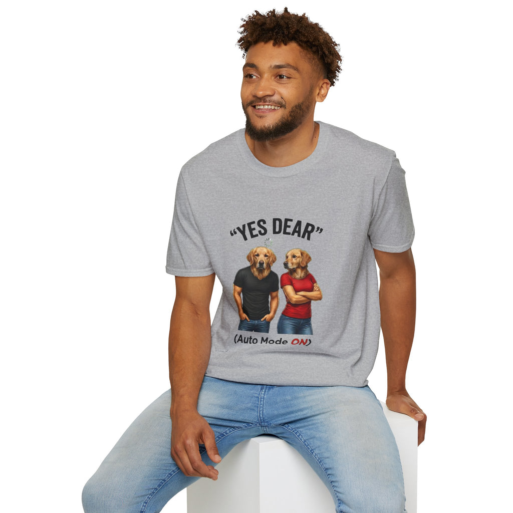 Yes Dear T-Shirt — Funny Golden Retriever Couple Tee ("Auto Mode ON")