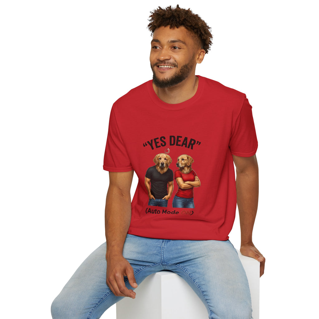 Yes Dear T-Shirt — Funny Golden Retriever Couple Tee ("Auto Mode ON")