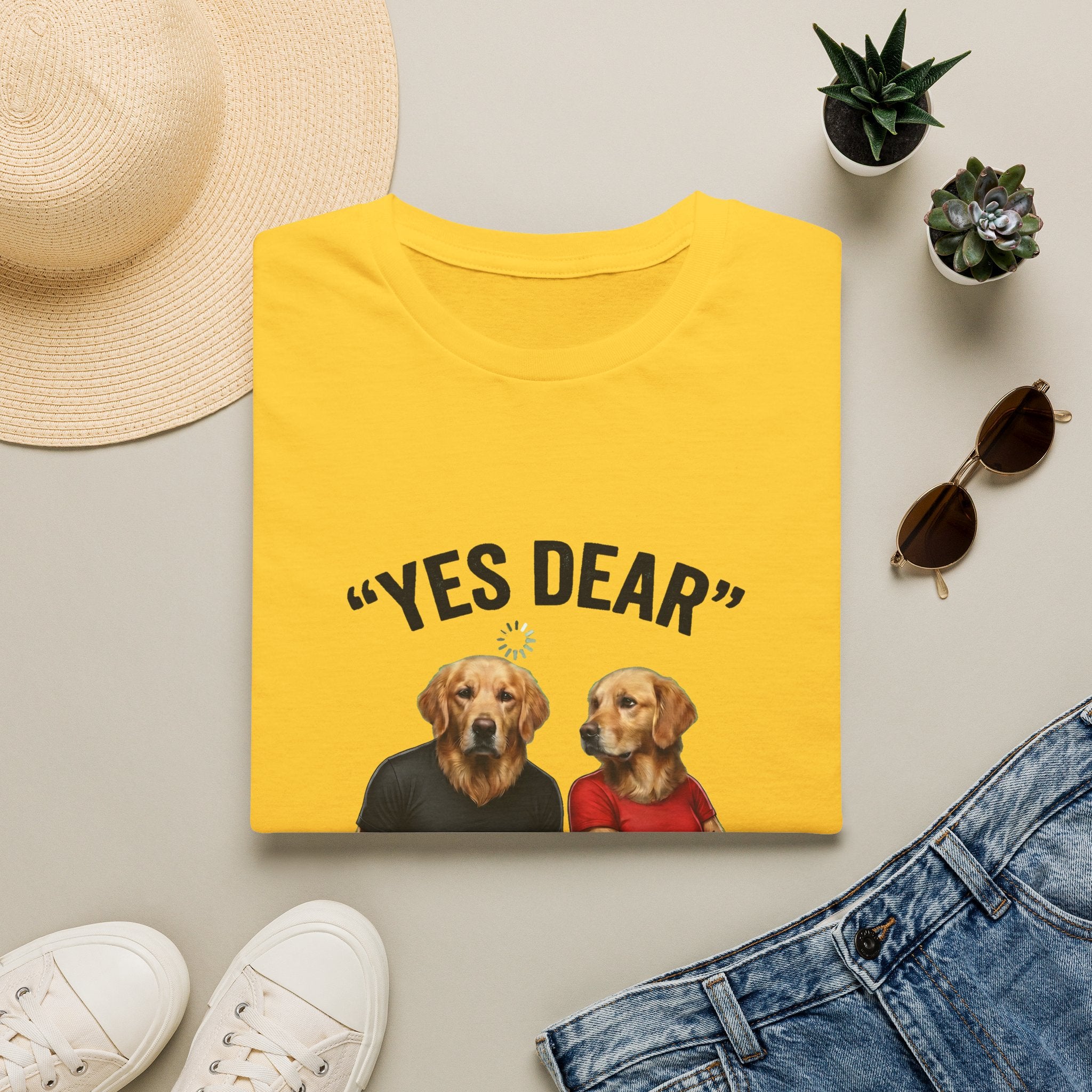 Yes Dear T-Shirt — Funny Golden Retriever Couple Tee ("Auto Mode ON")