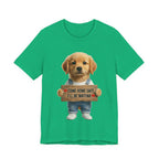 T-Shirt — Cute Puppy Holding 'Come home safe I'll Be Waiting' Sign | Dog Lover Gift