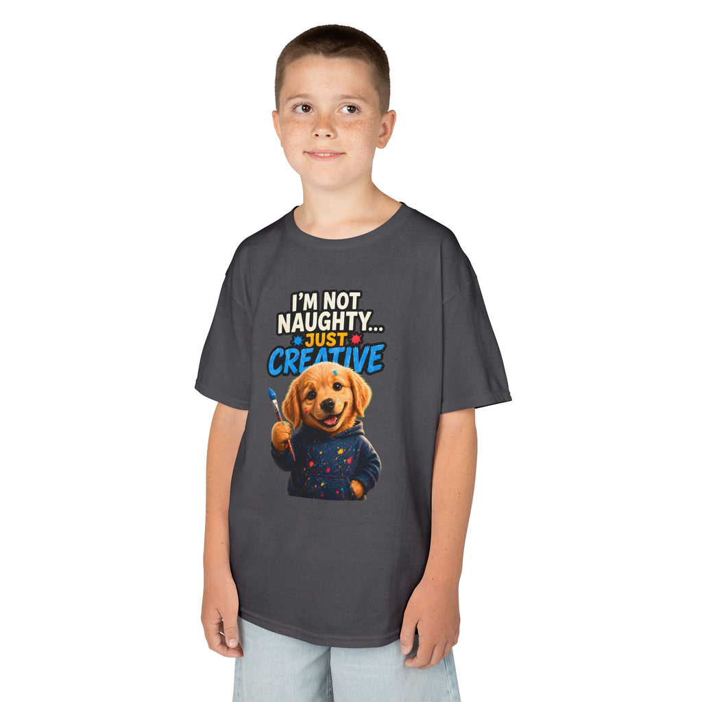 I'm Not Naughty Just Creative Kids T-Shirt | Puppy Artist Paintbrush