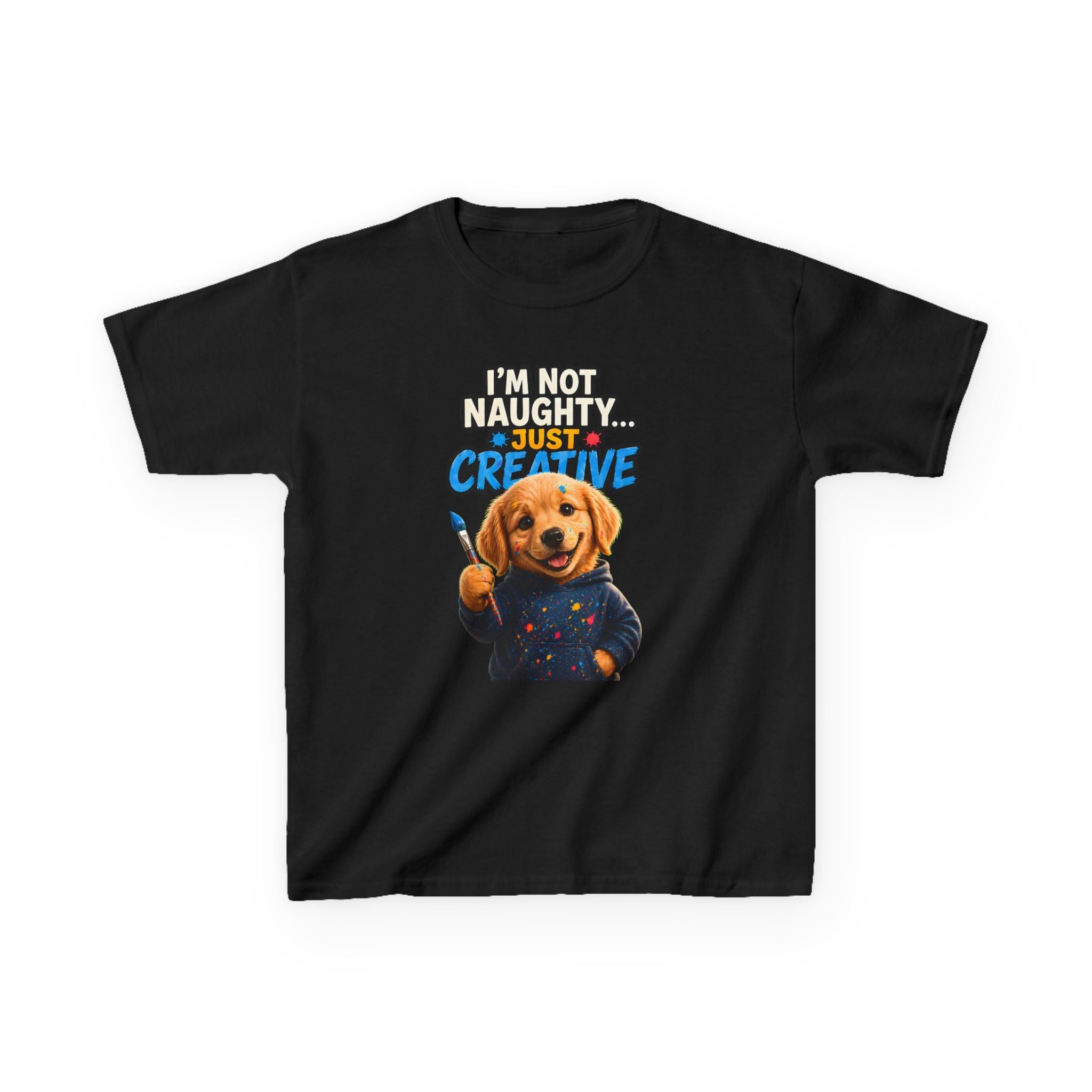 I'm Not Naughty Just Creative Kids T-Shirt | Puppy Artist Paintbrush