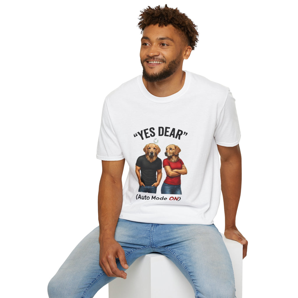 Yes Dear T-Shirt — Funny Golden Retriever Couple Tee ("Auto Mode ON")