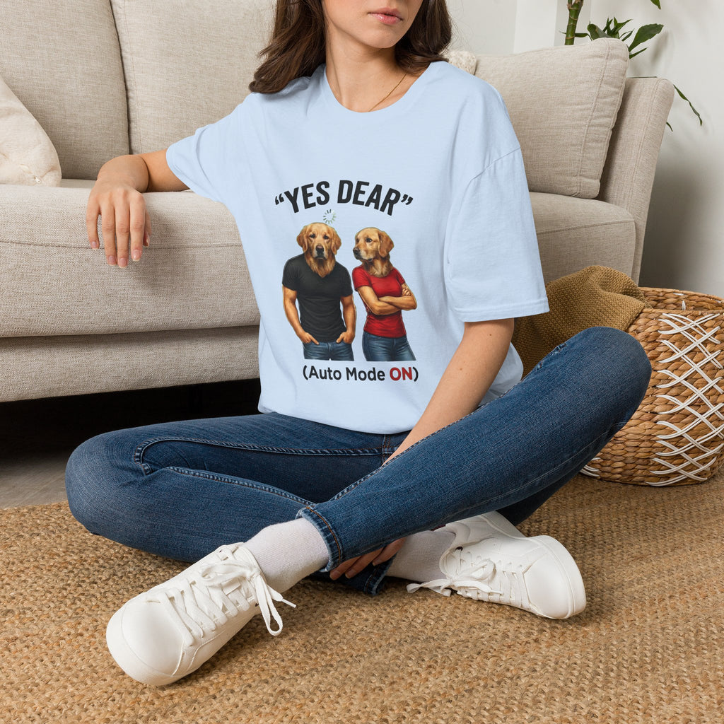 Yes Dear T-Shirt — Funny Golden Retriever Couple Tee ("Auto Mode ON")