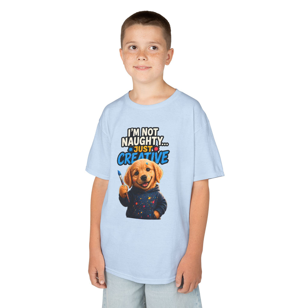 I'm Not Naughty Just Creative Kids T-Shirt | Puppy Artist Paintbrush
